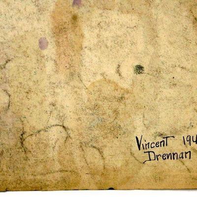circa 1942 Watercolor 24" x 18" Signed Vincent Drennan #051