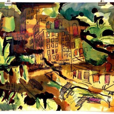 circa 1940's Pastel/Watercolor 22" x 18" Signed Vincent Drennan #064