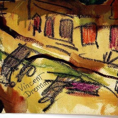 circa 1940's Pastel/Watercolor 22" x 18" Signed Vincent Drennan #064