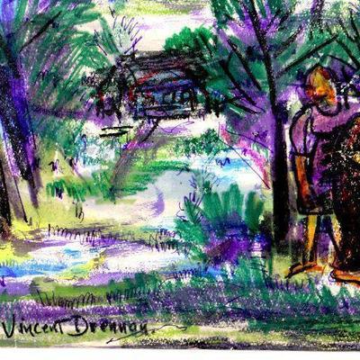  circa 1942 Pastel/Watercolor 24" x 18" Signed Vincent Drennan #065