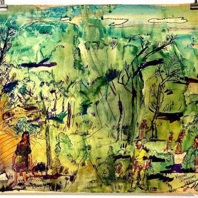 circa 1942 Watercolor 24" x 18" Signed Vincent Drennan #067