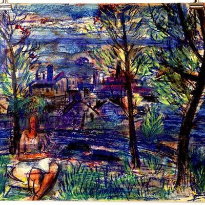 circa 1940's Pastel/Watercolor 24" x 18" Signed Vincent Drennan #068