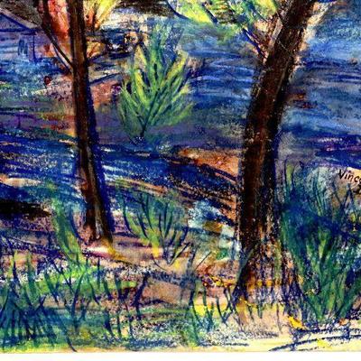 circa 1940's Pastel/Watercolor 24" x 18" Signed Vincent Drennan #068