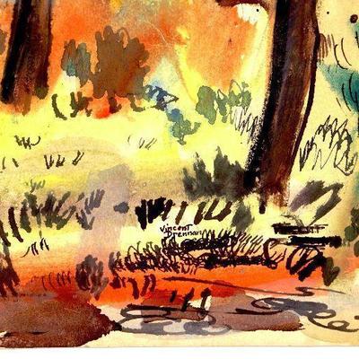 circa 1940's Watercolor/Pastel 24" x 18" Signed Vincent Drennan #069