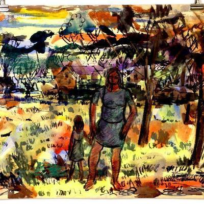 circa 1940's Watercolor/Pastel 24" x 18" Signed Vincent Drennan #069