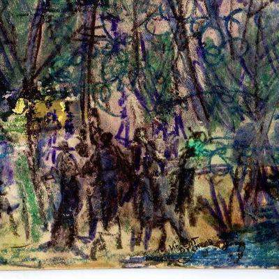 circa 1940's Pastel/Watercolor 24" x 18" Signed Vincent Drennan #074
