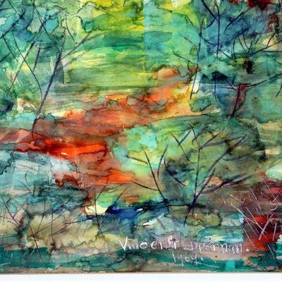 circa 1969 Watercolor 24" x 18" Signed Vincent Drennan #075