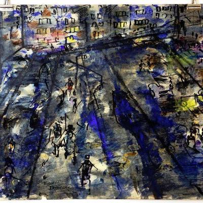 circa 1940's Watercolor 24" x 18" Signed Vincent Drennan #077