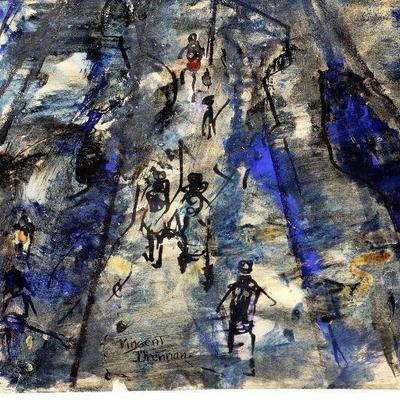 circa 1940's Watercolor 24" x 18" Signed Vincent Drennan #077