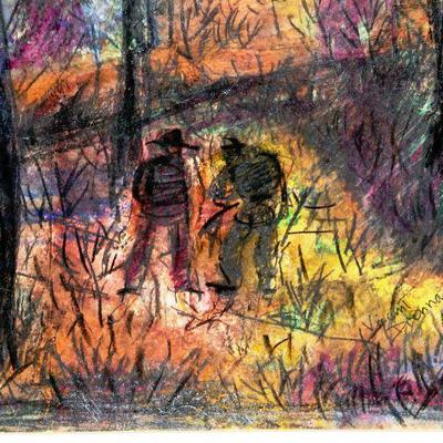 circa 1940's Pastel/Watercolor 24" x 18" Signed Vincent Drennan #078