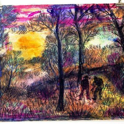 circa 1940's Pastel/Watercolor 24" x 18" Signed Vincent Drennan #078