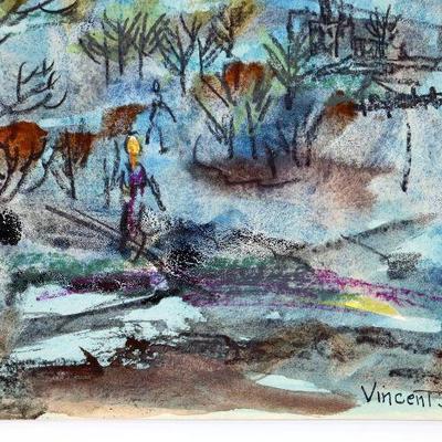 circa 1940's Watercolor/Pastel 22.5" x 16" Signed Vincent Drennan #079