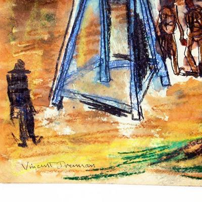 circa 1940's Watercolor/Pastel 24" x 18" Signed Vincent Drennan #081