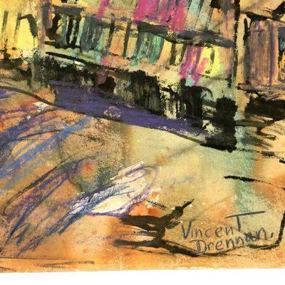 circa 1940's Watercolor/Pastel 24" x 18" Signed Vincent Drennan #092