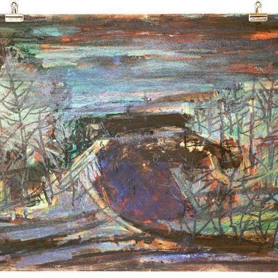 circa 1940's Pastel/Watercolor 24" x 18" Signed Vincent Drennan #093