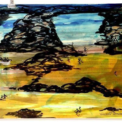circa 1952 Watercolor 24" x 18" Signed Vincent Drennan #099