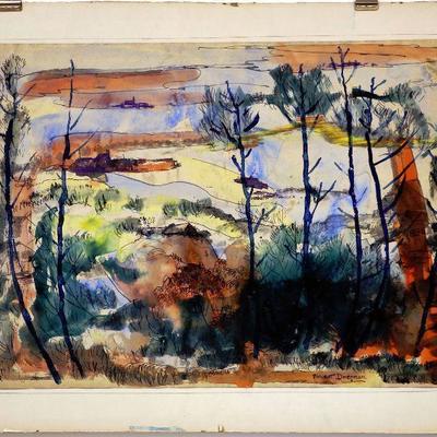 circa 1950's Watercolor 24" x 18" Signed Vincent Drennan #019