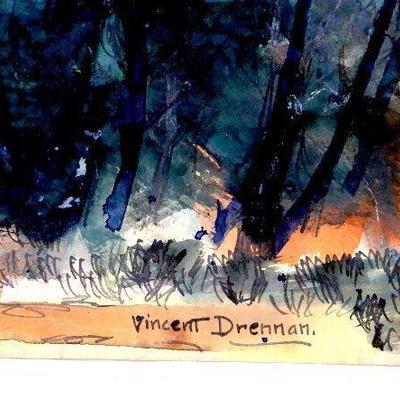 circa 1950's Watercolor 24" x 18" Signed Vincent Drennan #019