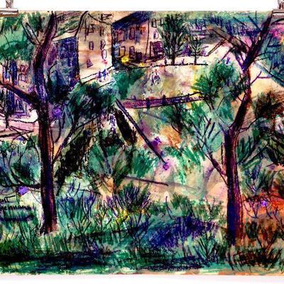 circa 1940's Pastel/Watercolor 24" x 18" Signed Vincent Drennan #026