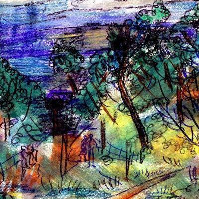 circa 1942 Pastel/Watercolor Painting 24" x 18" Signed Vincent Drennan #035