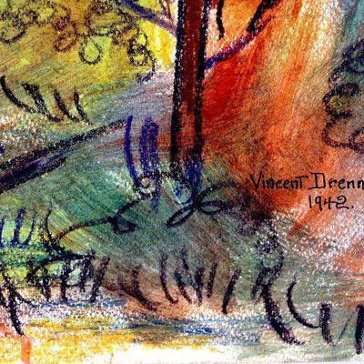 circa 1942 Pastel/Watercolor Painting 24" x 18" Signed Vincent Drennan #035