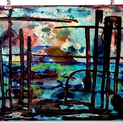 c. 1955 Watercolor Painting Signed Vincent Drennan 24" x 18" #101