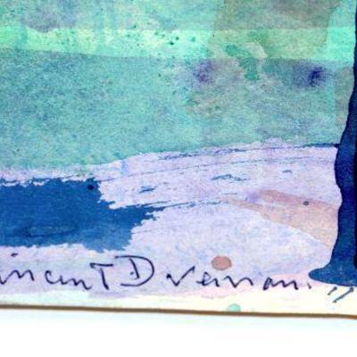 circa 1940's Watercolor 14" x 10.5 Signed Vincent Drennan #014