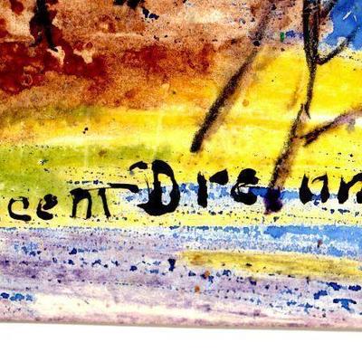 circa 1940's Watercolor Painting 17" x 14" Signed Vincent Drennan #013