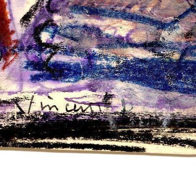 circa 1940's Pastel Painting 10.5" x 9" Signed Vincent Drennan #009
