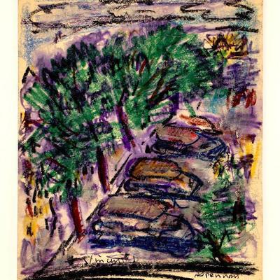 circa 1940's Pastel Painting 10.5" x 9" Signed Vincent Drennan #009