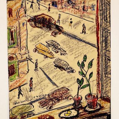 circa 1940's Pastel Painting 10.5" x 8.5" Signed Vincent Drennan #008