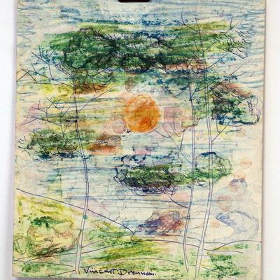 circa 1940's Watercolor 10" x 9" Signed Vincent Drennan #007