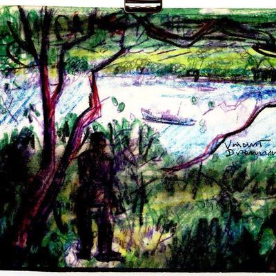 circa 1940's Pastel/Watercolor 10" x 8.5" Signed Vincent Drennan #006
