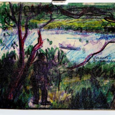 circa 1940's Pastel/Watercolor 10" x 8.5" Signed Vincent Drennan #006