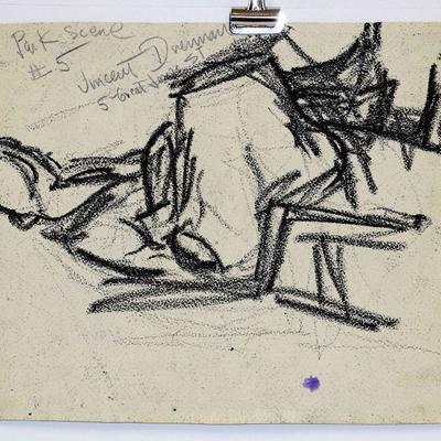 circa 1950's Watercolor/Pastel w/Sketch 12" x 9.5" Signed Vincent Drennan #002