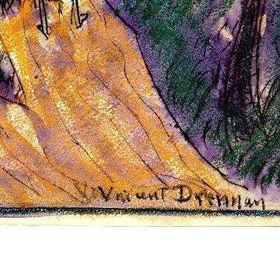 circa 1950's Watercolor/Pastel w/Sketch 12" x 9.5" Signed Vincent Drennan #002