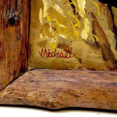 Vintage Folk Art Painting on Wood from Europe Signed - A-043