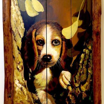Vintage Folk Art Painting on Wood from Europe Signed - A-043