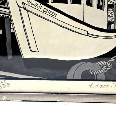 Trace Purcell Signed Litho Hawaii Honolulu Fisherman's Wharf c.1978 - A-031