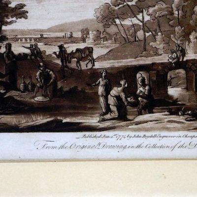 c.1774 Antique Sepia Engraving Claude Le Lorrain R. Earlom John Boydell A-039