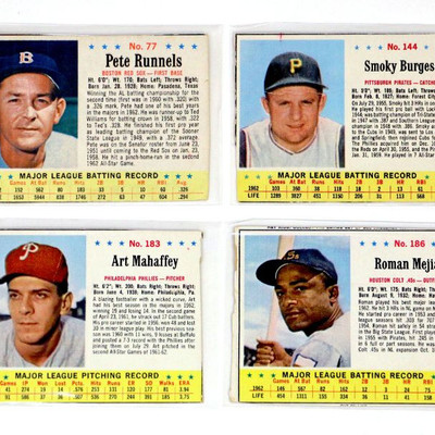 1963 POST CERAL BASEBALL Cut Out Cards #77 144 183 186 - Rare