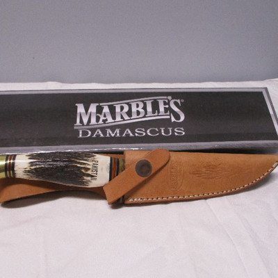 Marbles Damascus Upswept Skinner Stag Knife