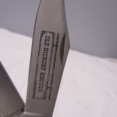 Old Hickory 2 Blade Pocket Knife w/ Glitter Striped Handles. 