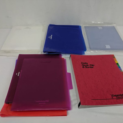 Misc Office Supplies: 20 Folders (Various Styles/Colors), Daily File Sorter