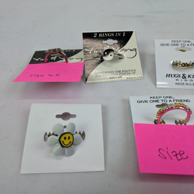 5 Costume Jewelry Ring, 4 Size 6.5, 1 Size 8 - New
