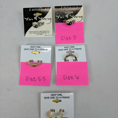 5 Costume Jewelry Rings, 1 Size 5, 2 Size 5.5, 2 Size 6 - New