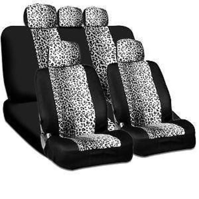 BDK Leopard Print Car Seat Covers Two Tone Zebra 9pc Full Set - New Open Box