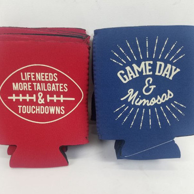 Qty 12 Drink Koozies. 6 Red Tailgates/Touchdowns & 6 Blue Gameday/Mimosas - New