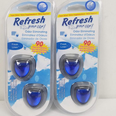 Refresh Odor Eliminating Car Clips. 2x2 Clips (4) Fresh Linen Scent - New