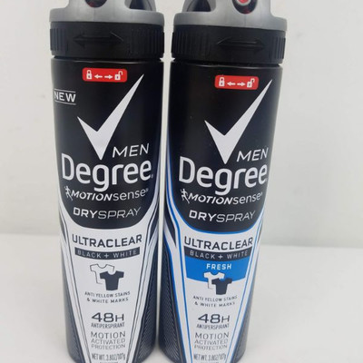 Men Degree Dry Spray 48H Antiperspirant Qty 2 Ultra Clear, 3.8 oz each - New